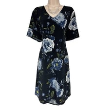 Size XXL 2X 18 20 BLUE FLORAL PRINT HIGH-LOW KNIT DRESS Spring Summer PLUS SIZE