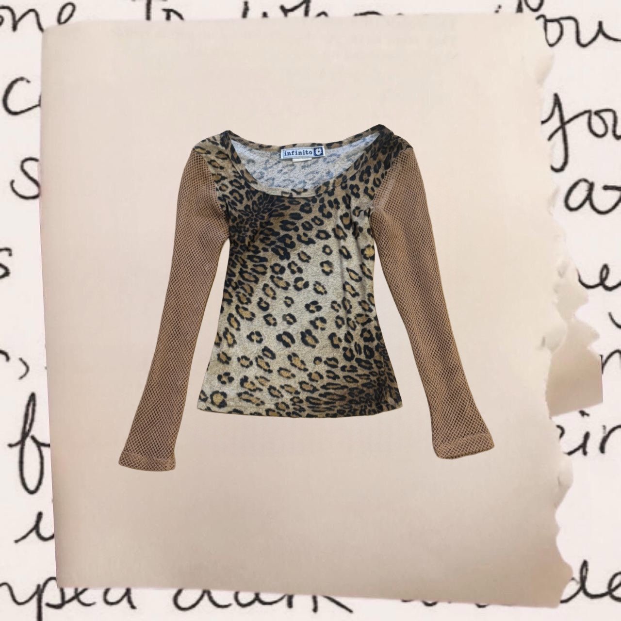 vintage fishnet sleeve mesh leopard print long sleeve top
