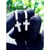 White Finish Dangle Hoop Cross Earrings