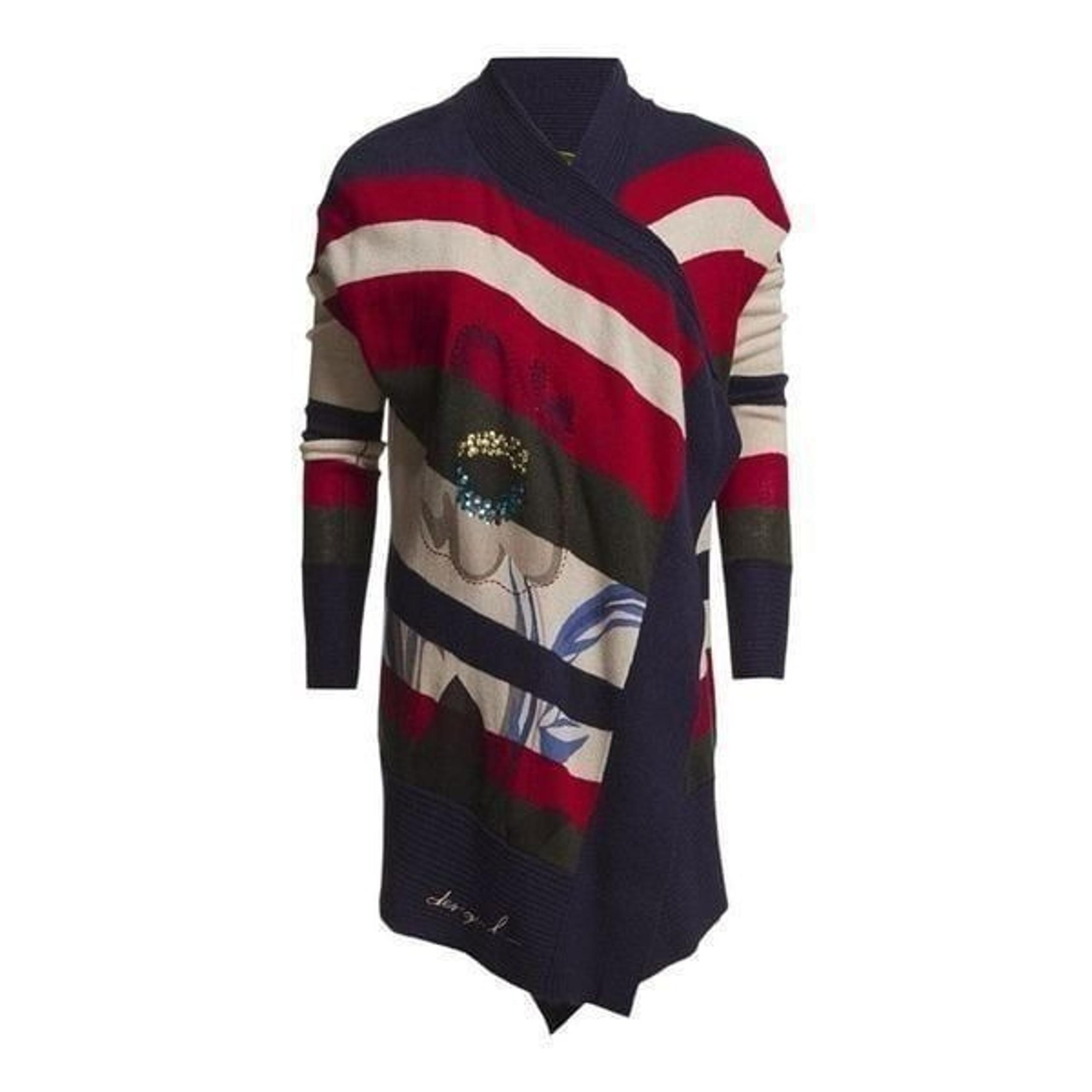 Desigual Women's striped embellished flower open front Cardigan Sweater Size S