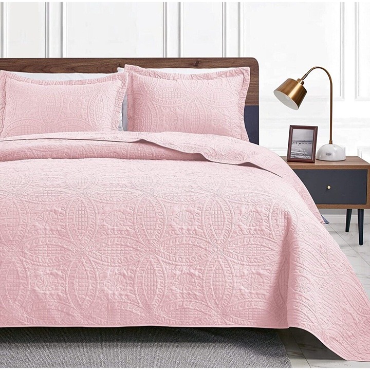 Love's cabin 3pc King Size Quilt Bedspread & Pillow Sham Set-Pink, Light Weight.