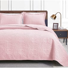 Love's cabin 3pc King Size Quilt Bedspread & Pillow Sham Set-Pink, Light Weight.