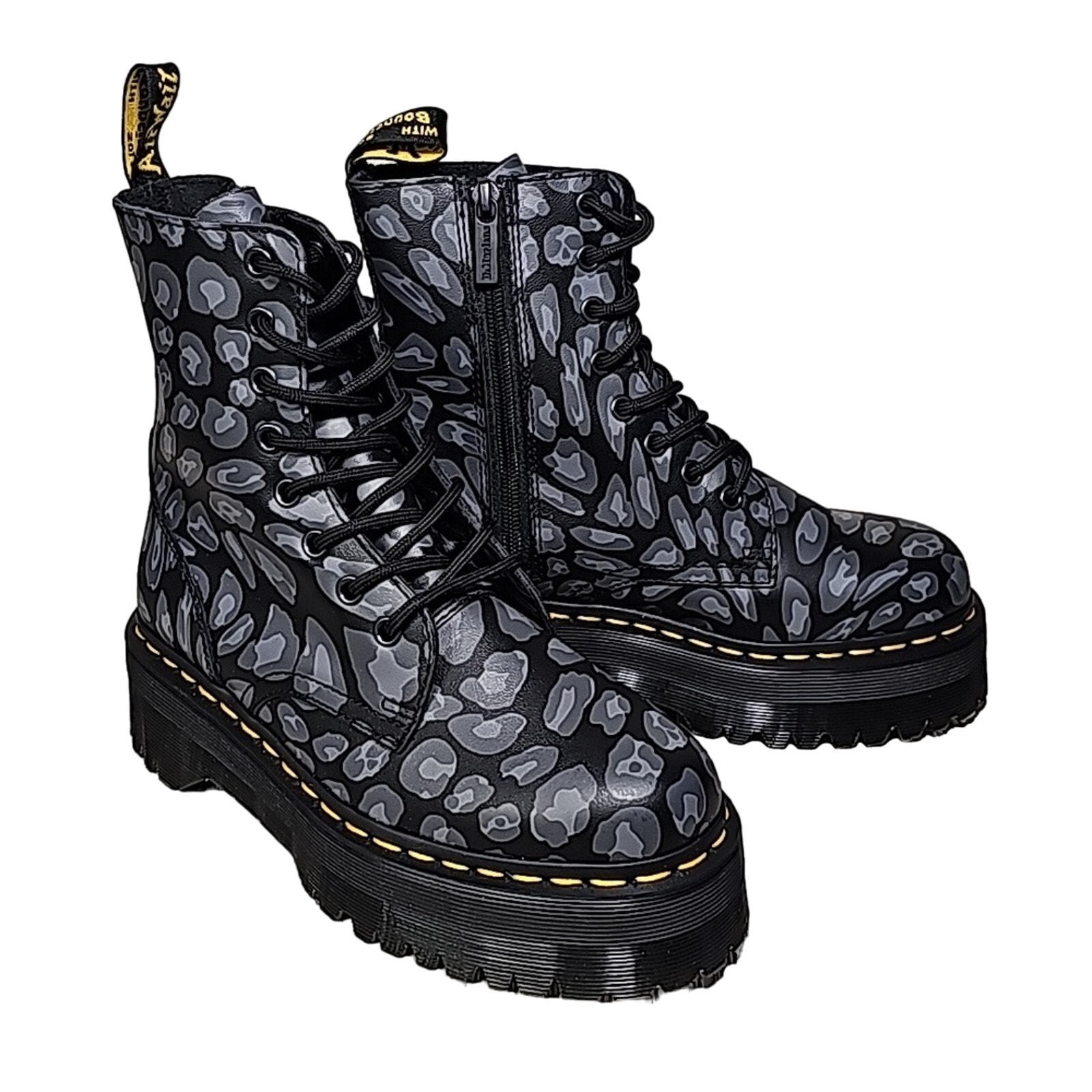 Dr. Martens Jadon Distorted Leopard Print Platform Combat Boots, Womens 7 NEW