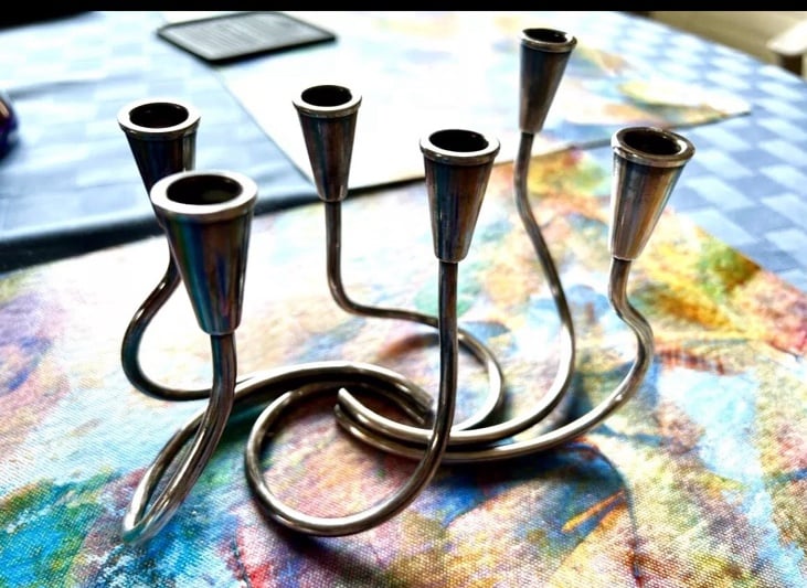 Vintage MCM Danish Modern Silver Plate Candle Holders (Pair) Christensen