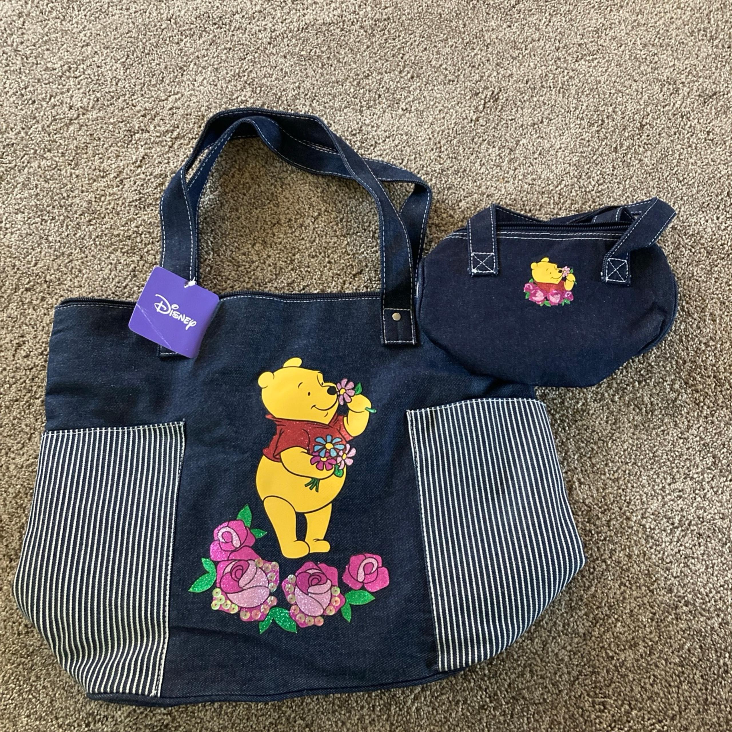 Winnie the Pooh denim large& small totes, (Disney), 2007, Shiny Flowers NWT