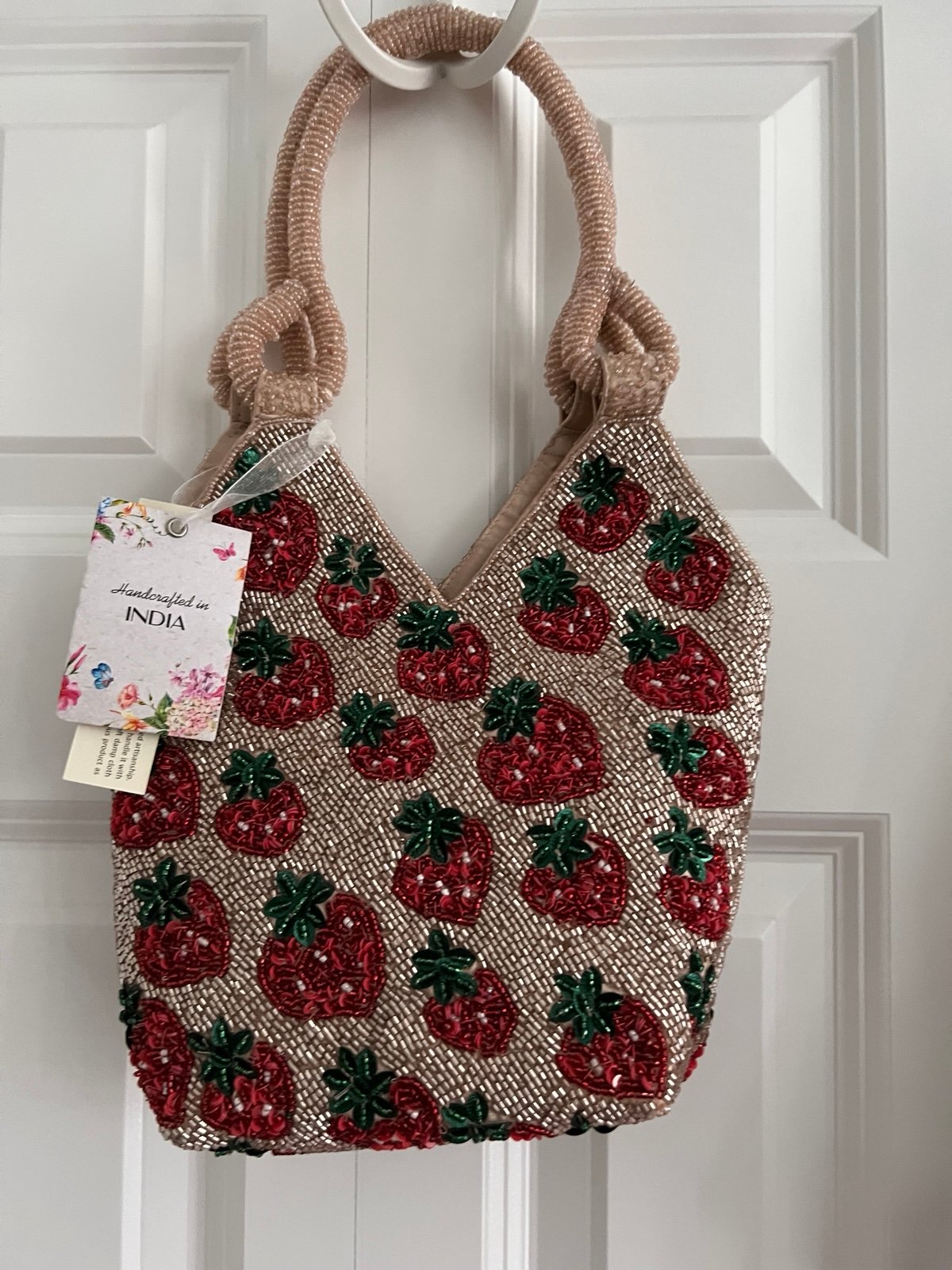 Viral Handcrafted In India Strawberry Beaded Bag NWT