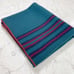 Wool Throw Blanket Teal Red Striped Vintage Large 69 x63