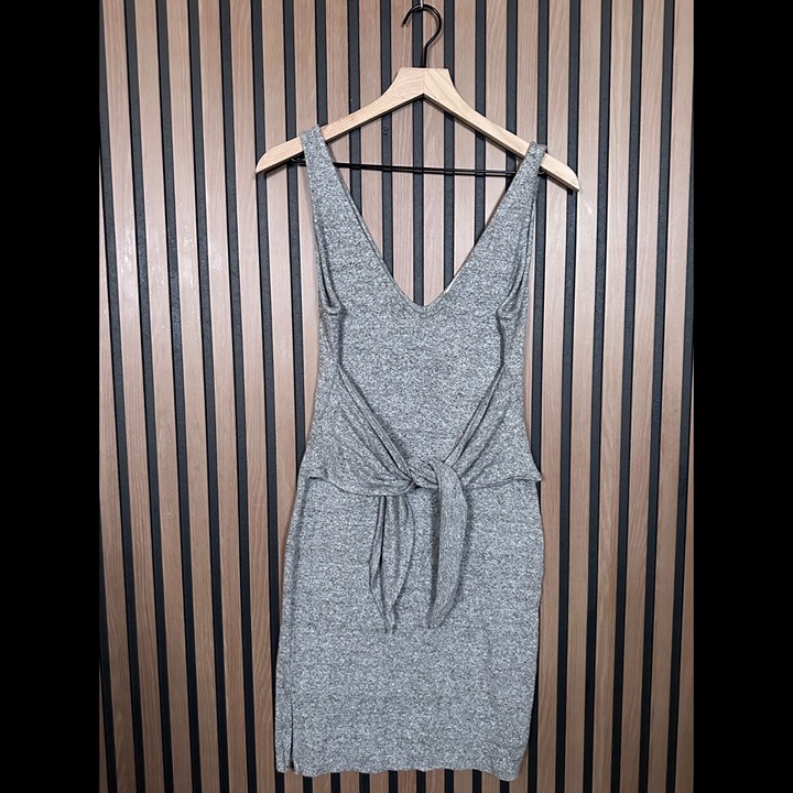 Lovers + Friends Dress Medium Womens Gray Front Tie Bodycon Shaping Stretch