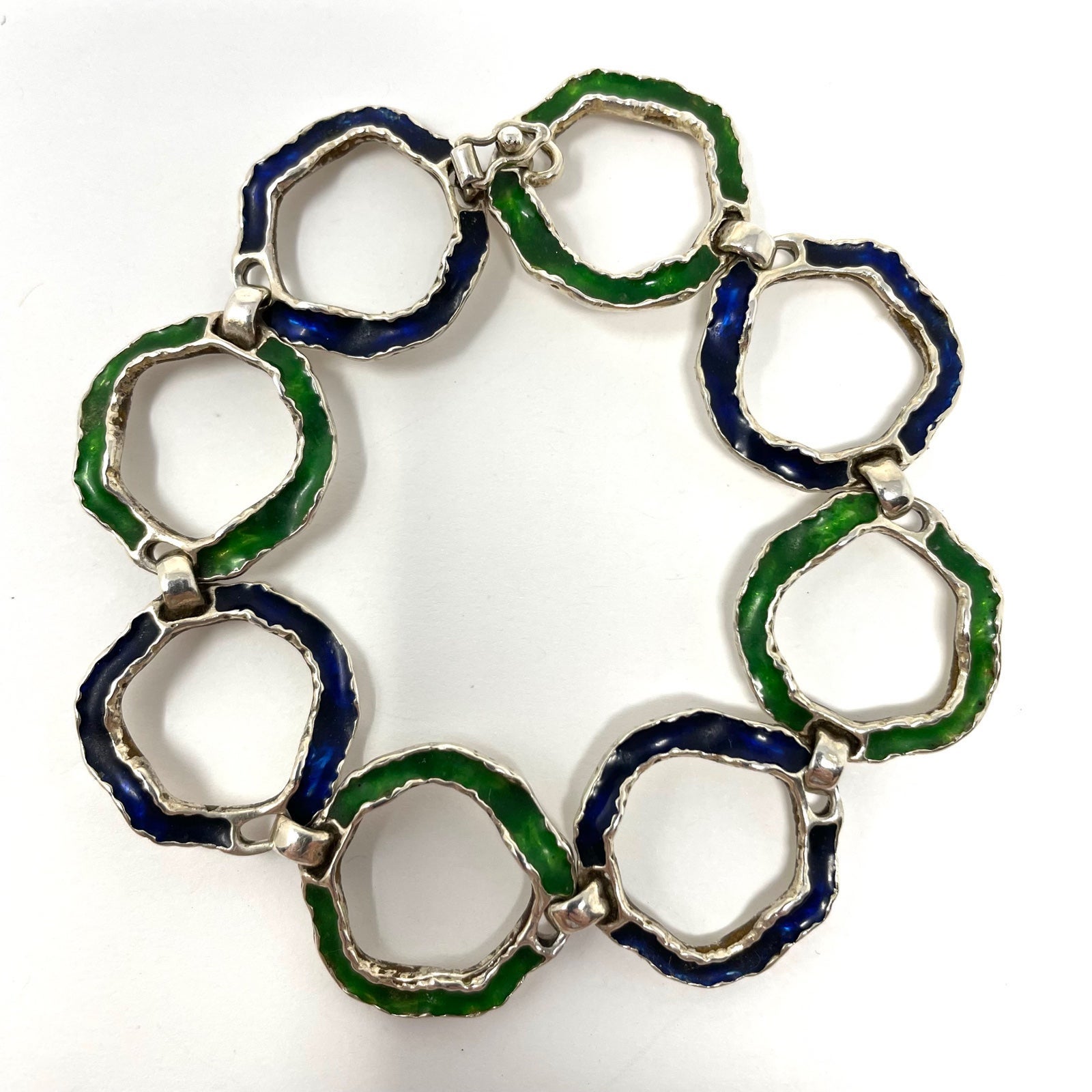 UNOAERRE vintage sterling silver and enamel bracelet, 20.8g