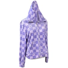 Juicy Couture Velour Lavender Lilac Check Logo Hoodie Size Large Full Zip