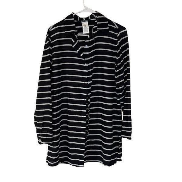 Lauren Ralph Lauren Women's Swim Cover Up Camp Shirt Striped Black White Size XS