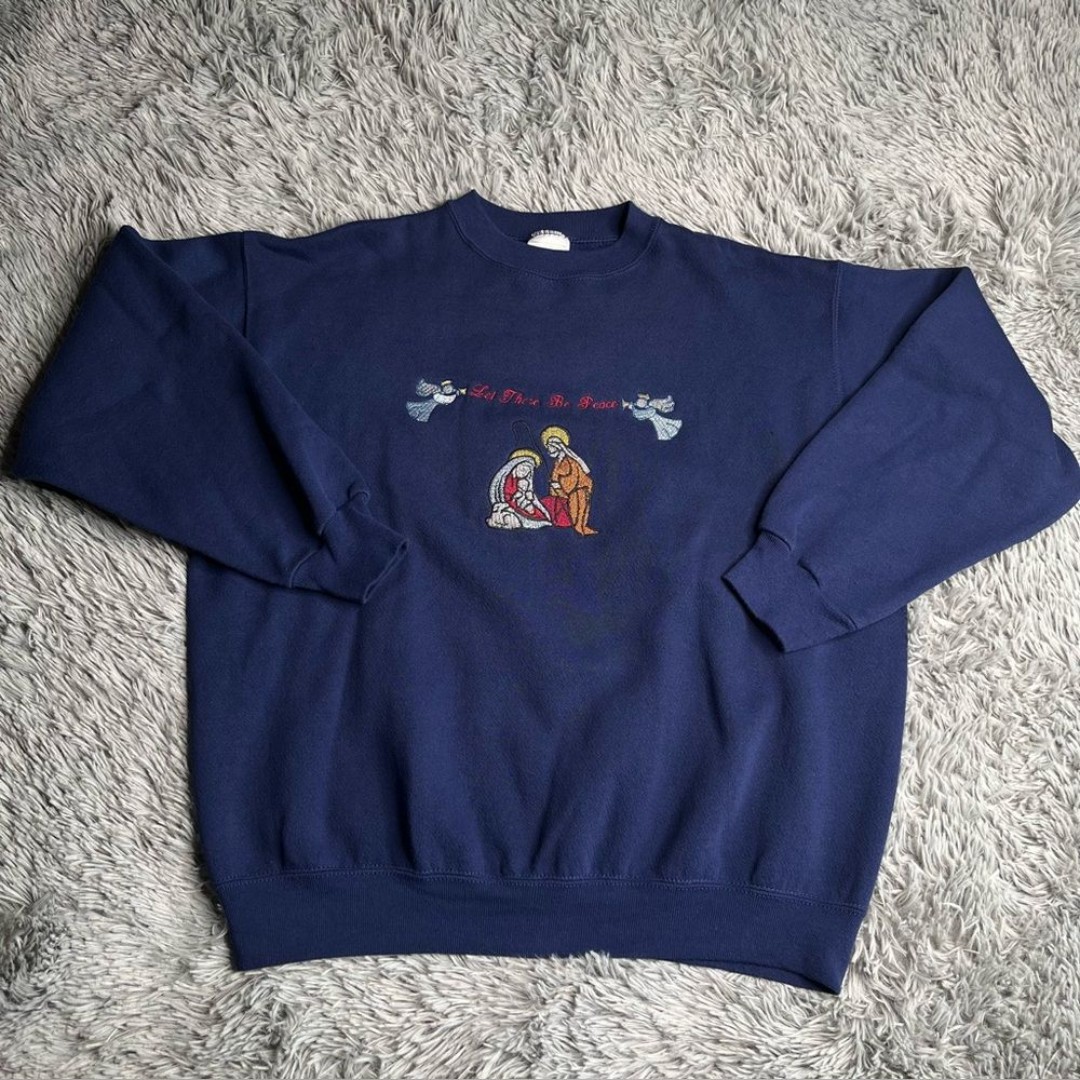 Tultex Sweatshirt Womens X Large Joseph Mary Nativity Angels Let There Be Peace