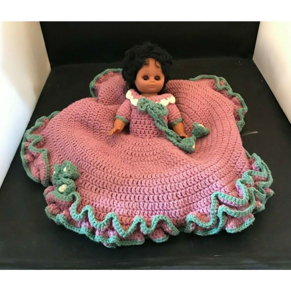 Vintage Doll With Crocheted Dress 13