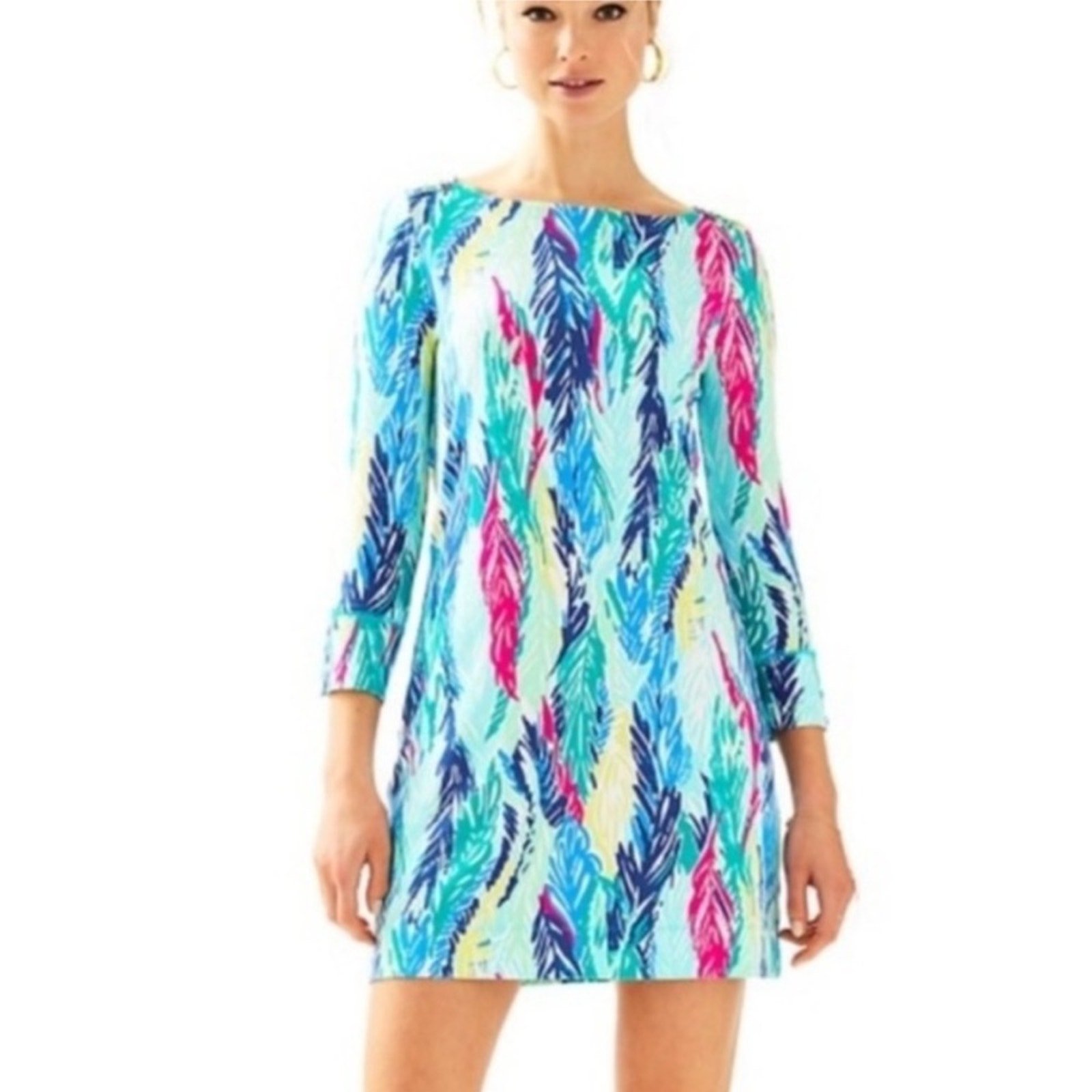 Lilly Pulitzer Sophie Multicolor Light As A Feather UPF+ 50 3/4 Sleeve Dress M