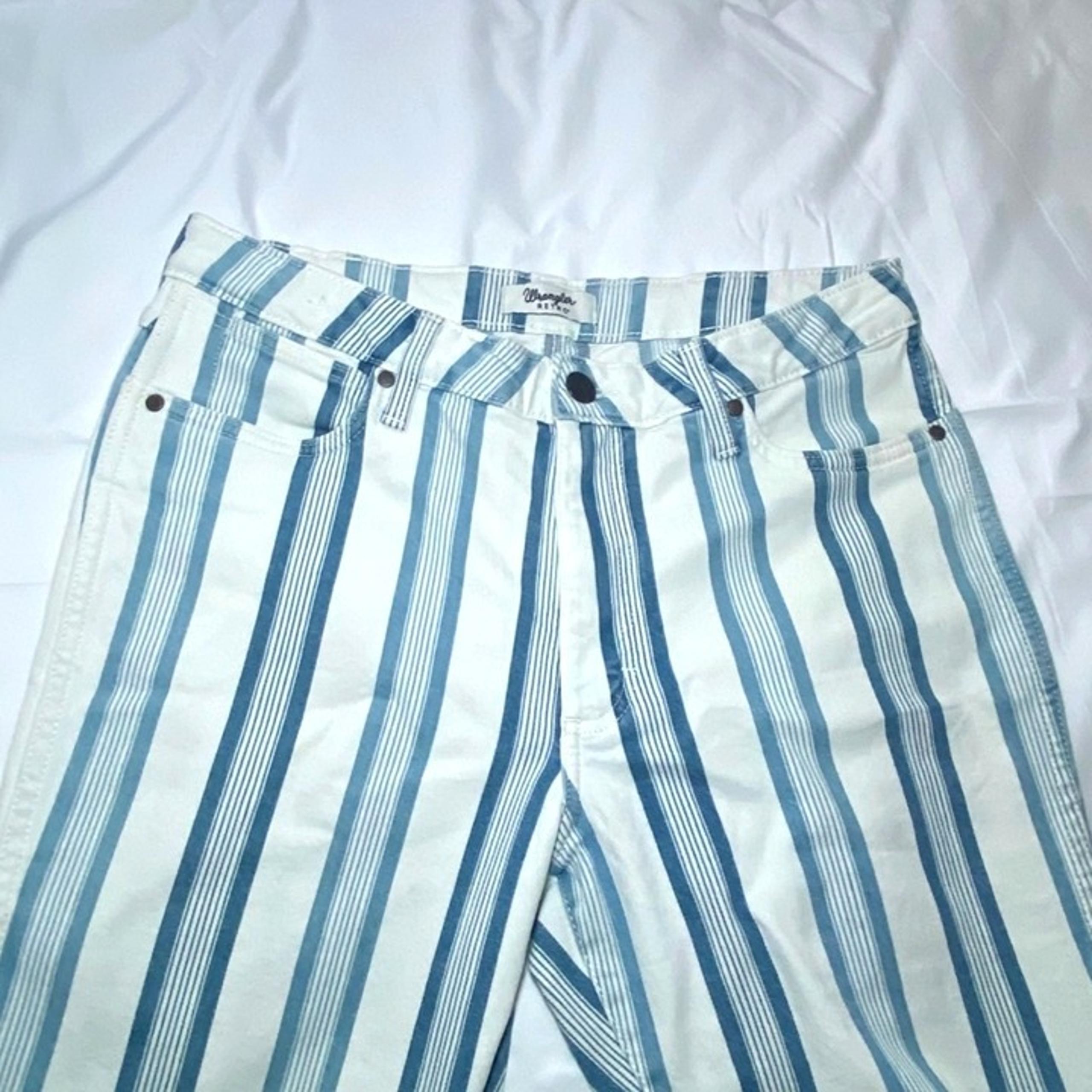 High Rise Flare Blue & White Striped Jeans 31x34