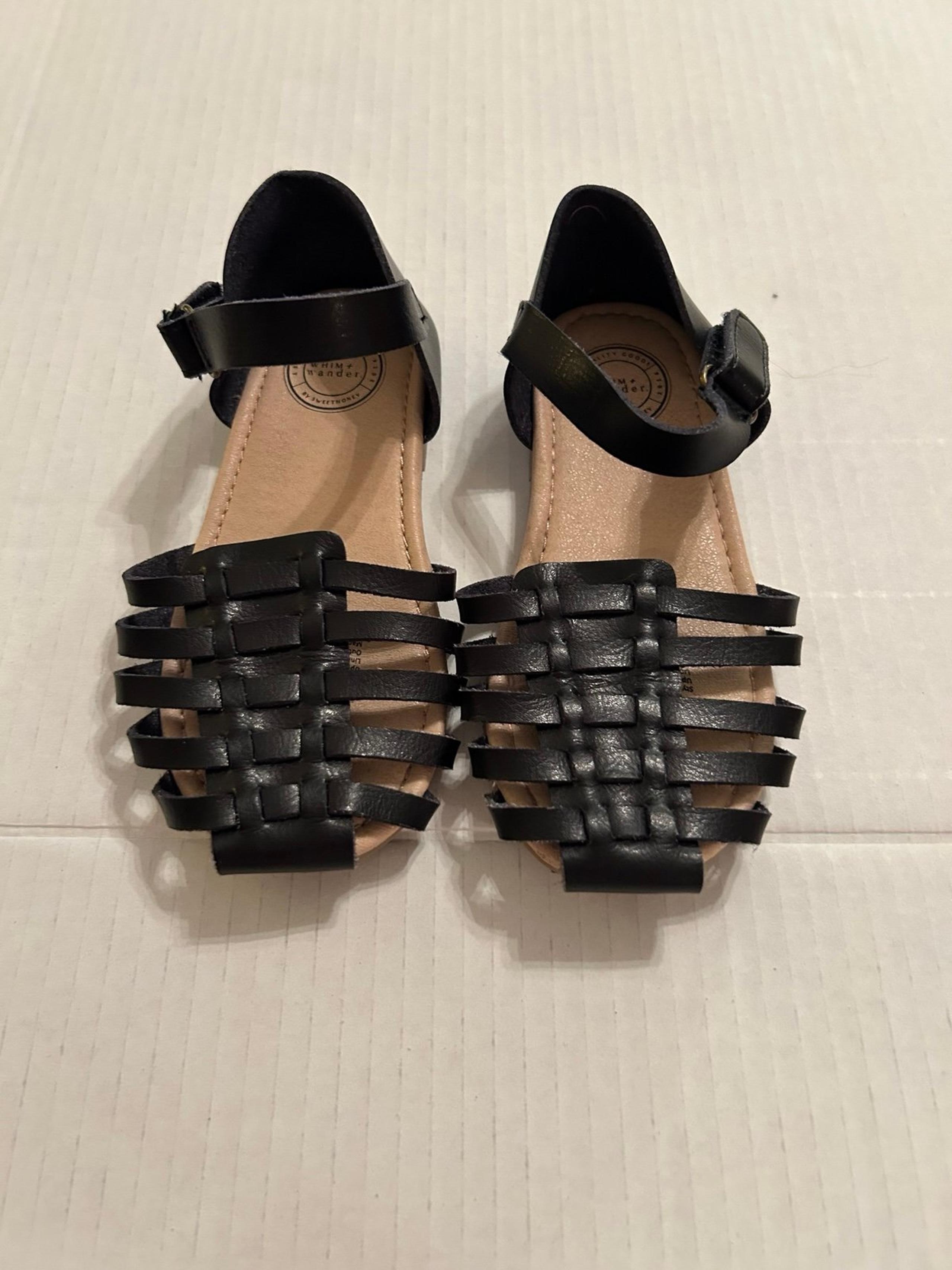 Whim + Wander SweetHoney Black & Tan Faux Leather Hauraches Sandals Sz 10