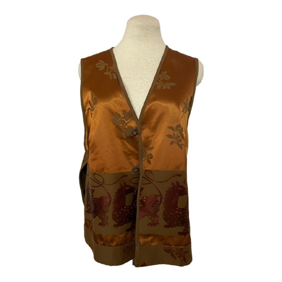 Asian Vintage Reversible Satin Dragon Vest Size M/L