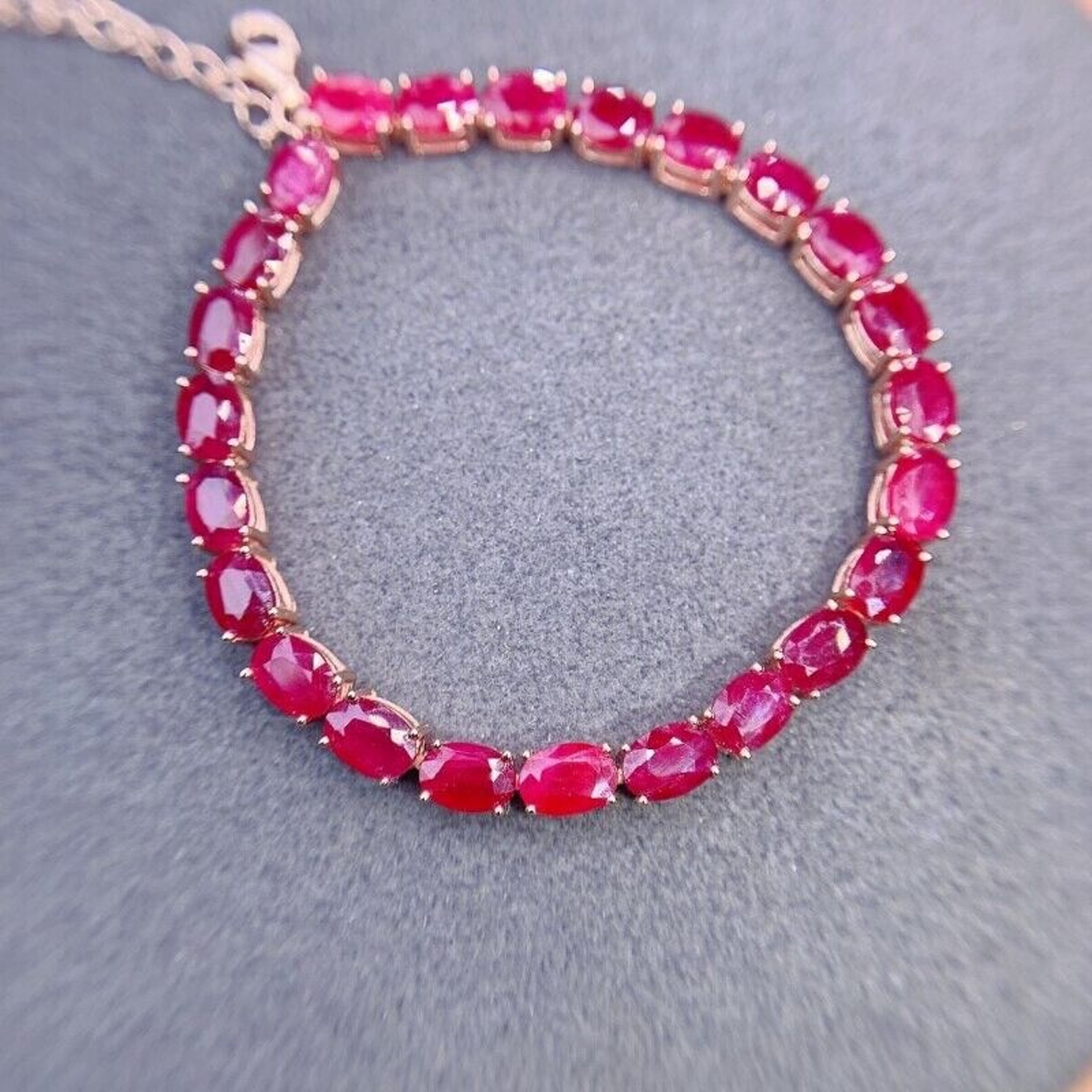 Pigeon Blood Red Ruby Bracelet, 4x6mm Pigeon Blood Ruby Bracelet Sterling Silver