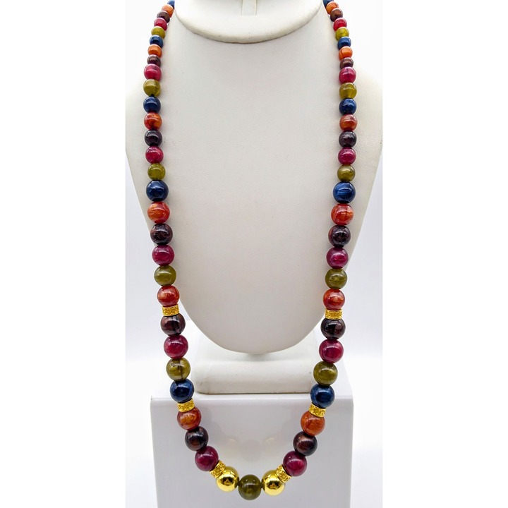 Liz Claiborne Lucite Beaded Necklace with Rich Autumn Tones and Gold Tone Spacer
