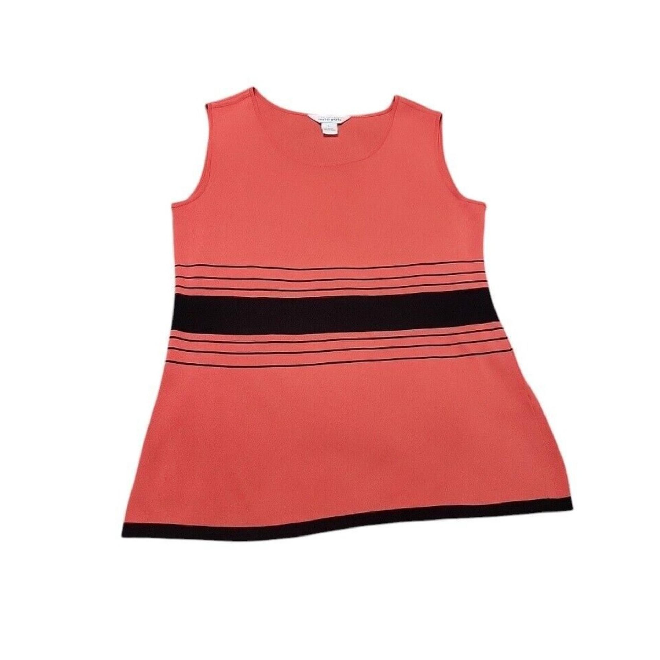 Exclusively Misook Women's L Red Black Stripe Knit Sleeveless Tank Top Shell D20