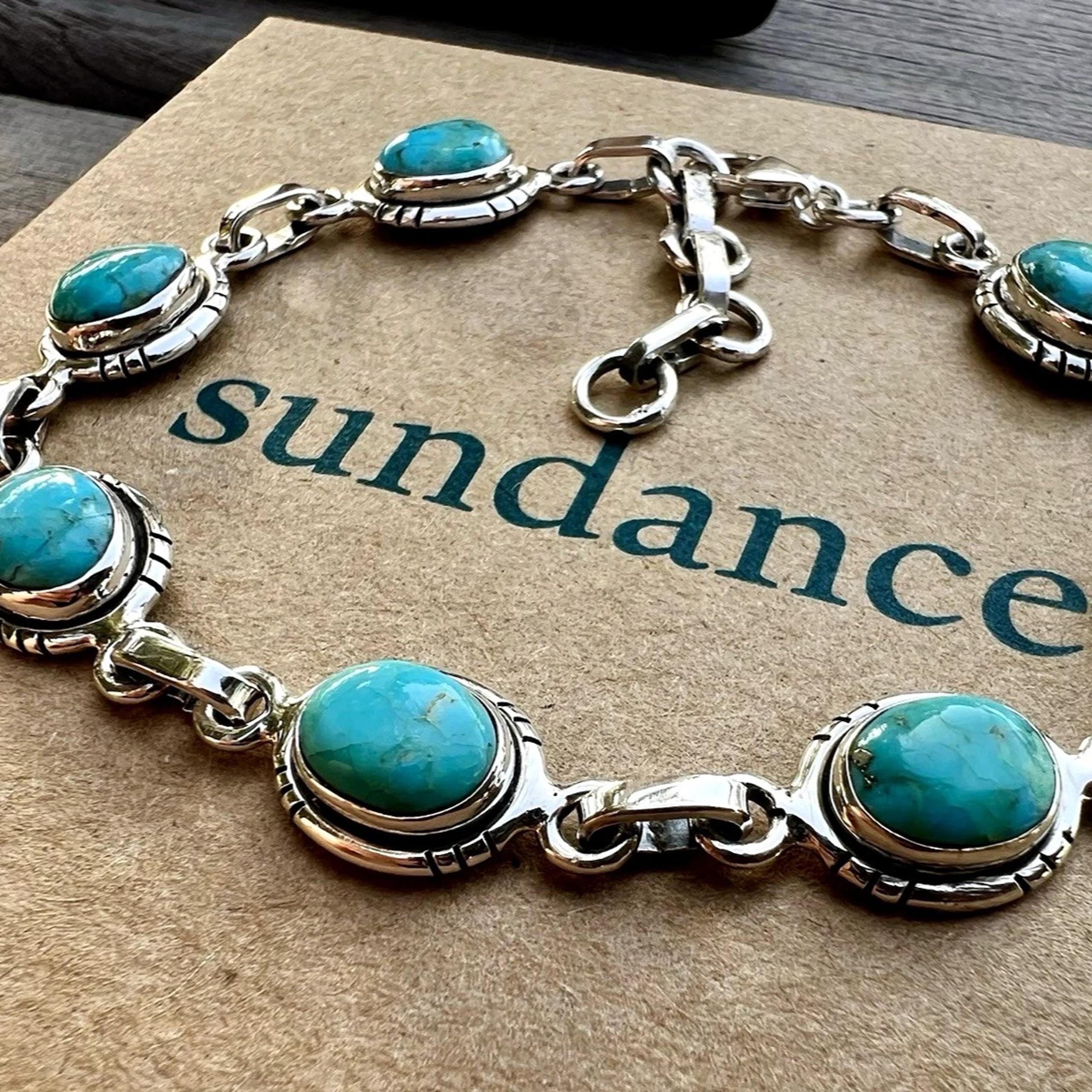 $338 NEW Sundance 7.75" to 9" Adjustable Turquoise Sterling Silver Link Bracelet