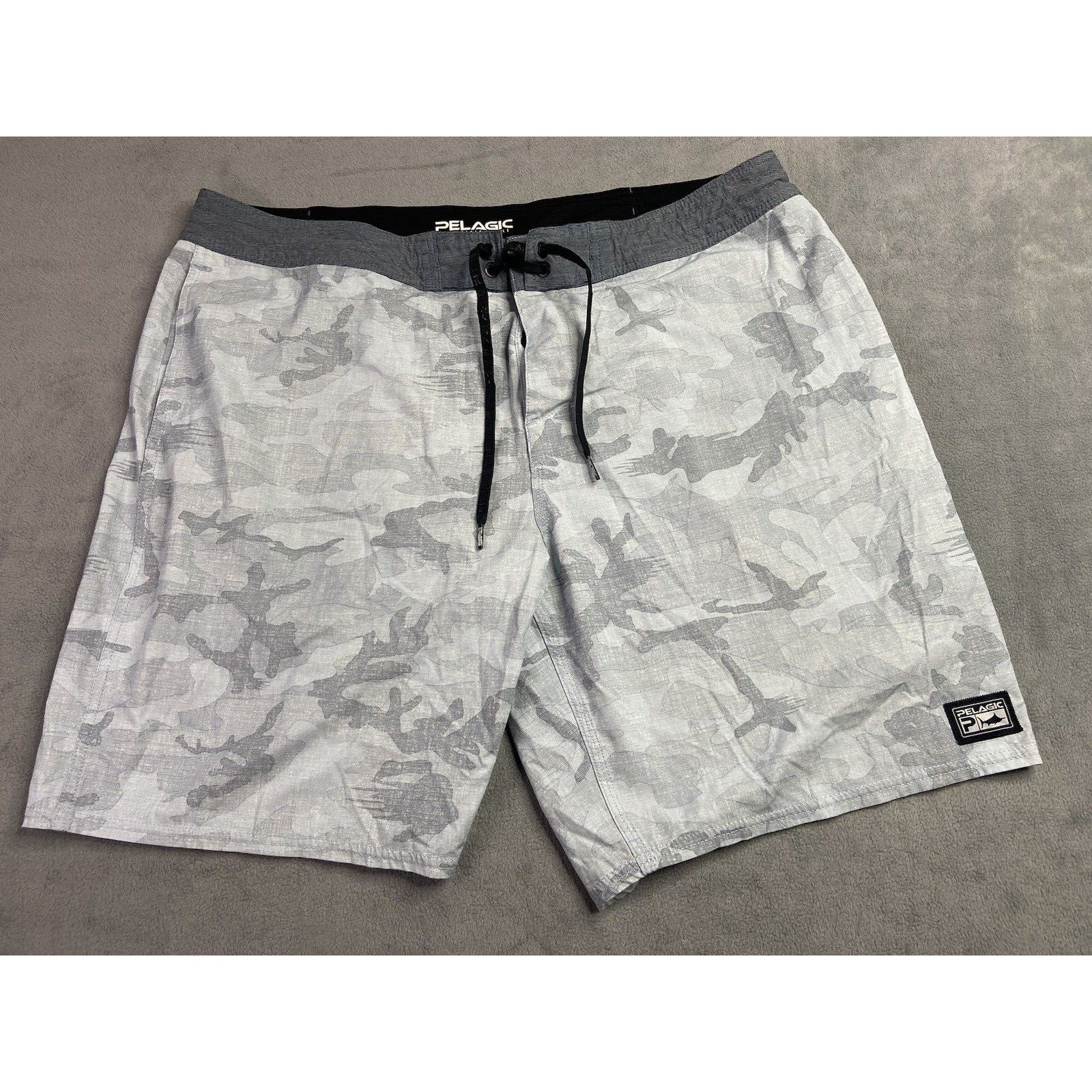 Pelagic Shorts Men 40 Gray Camo 9 Fishing Boardshort Swim Suit Surf Beach