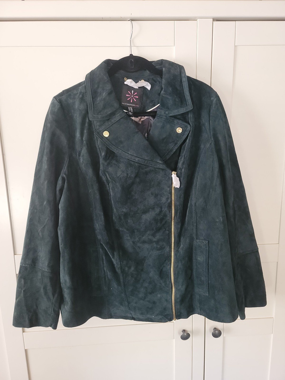 Isaac Mizrahi Live Women's Green Sude Leather Jacket 20 W NWT