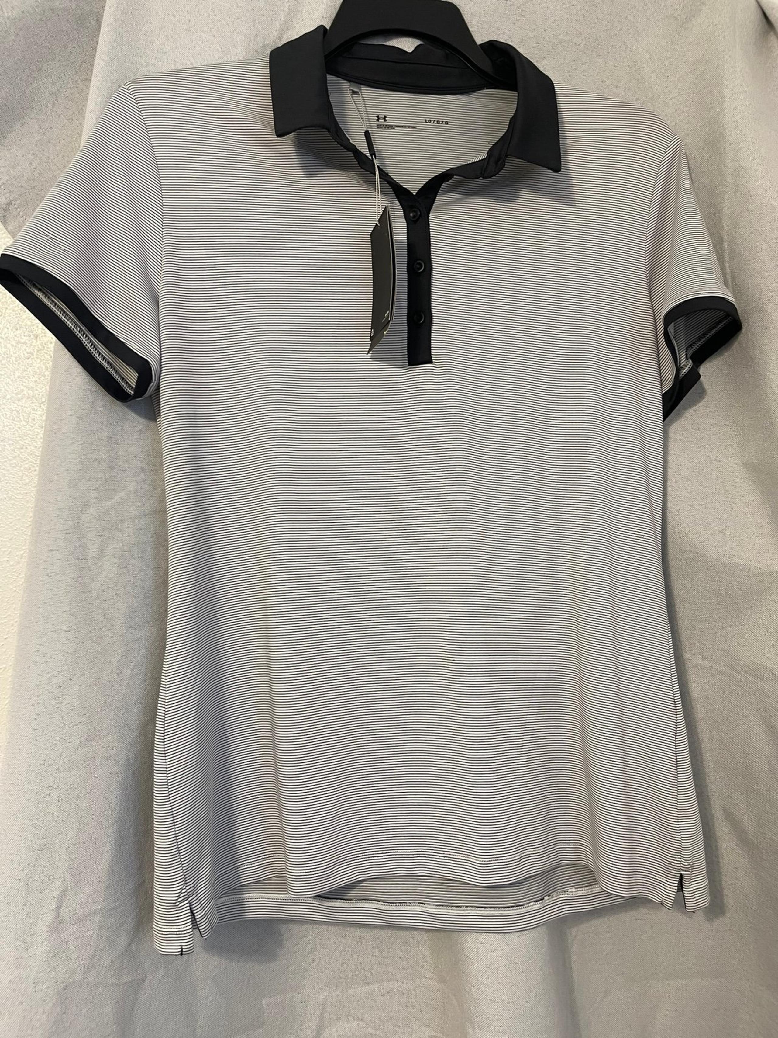 White and Black Striped Golf Shirt Size Large