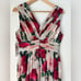 Calvin Klein Pink Floral V-Neck Pleated Chiffon Maxi Dress