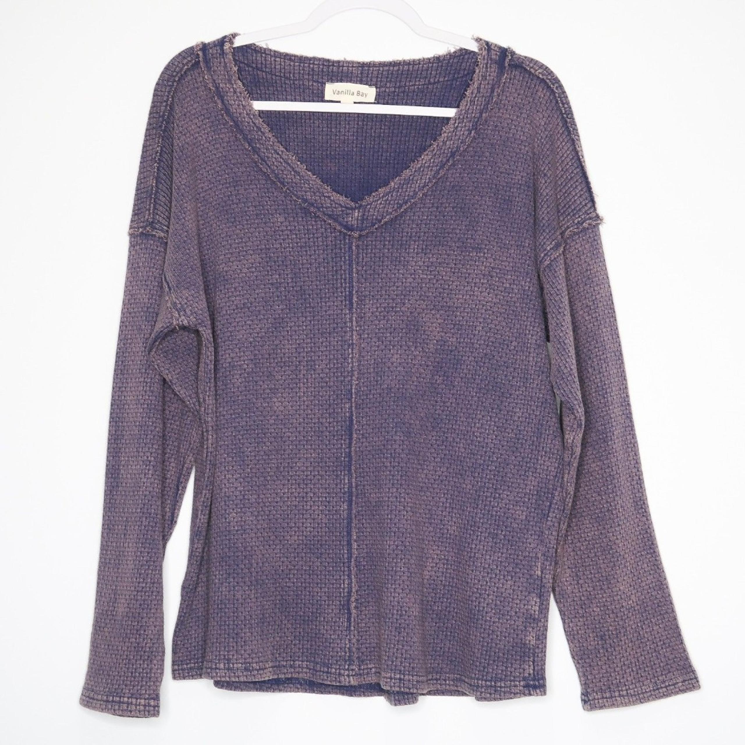 Vanilla Bay Womens Sweater Size Large Purple Textured Waffle Knit Boho Lagenlook