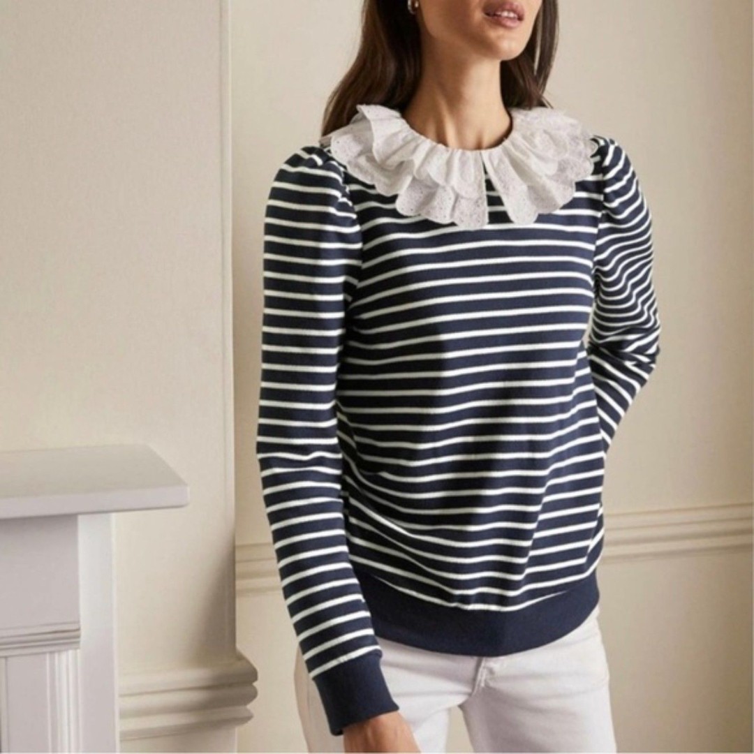 Boden Hattie Collar Sweatshirt, Navy/White, Size 8