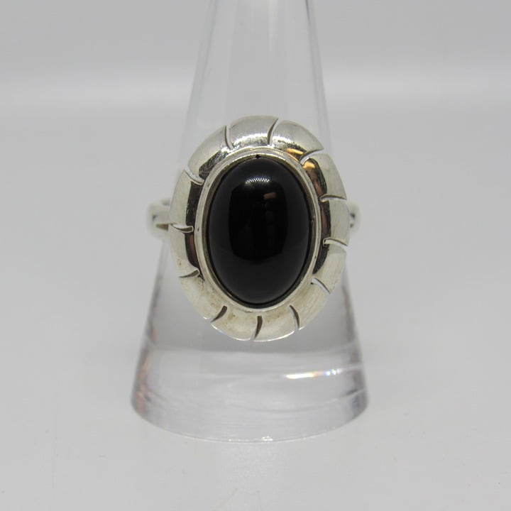 Vintage Sterling Silver Mexico CII 925 Onyx Dome Ring - Size 9