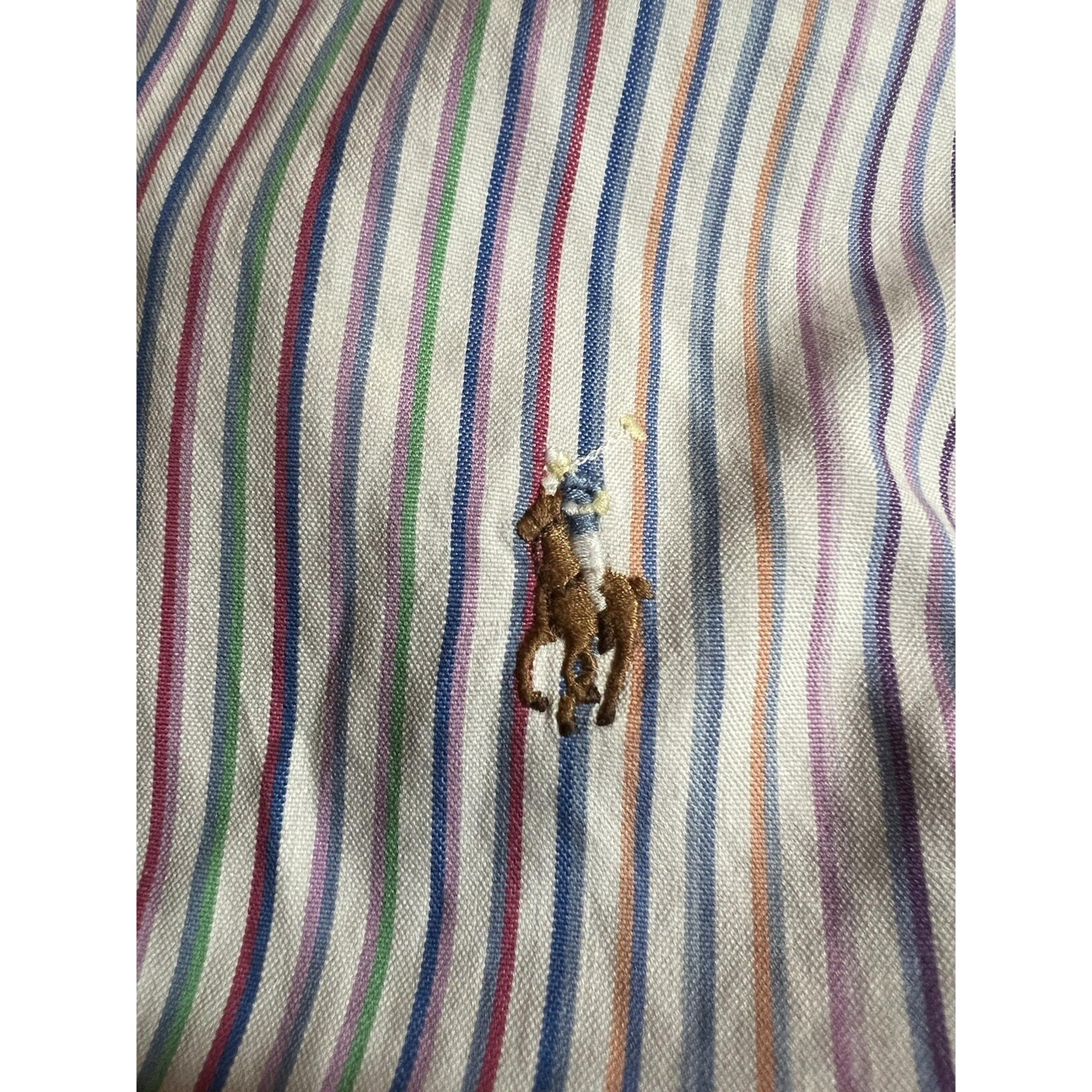RALPH LAUREN Men Flesh Pony Colorful Striped Long Sleeve Shirt Size 16/35