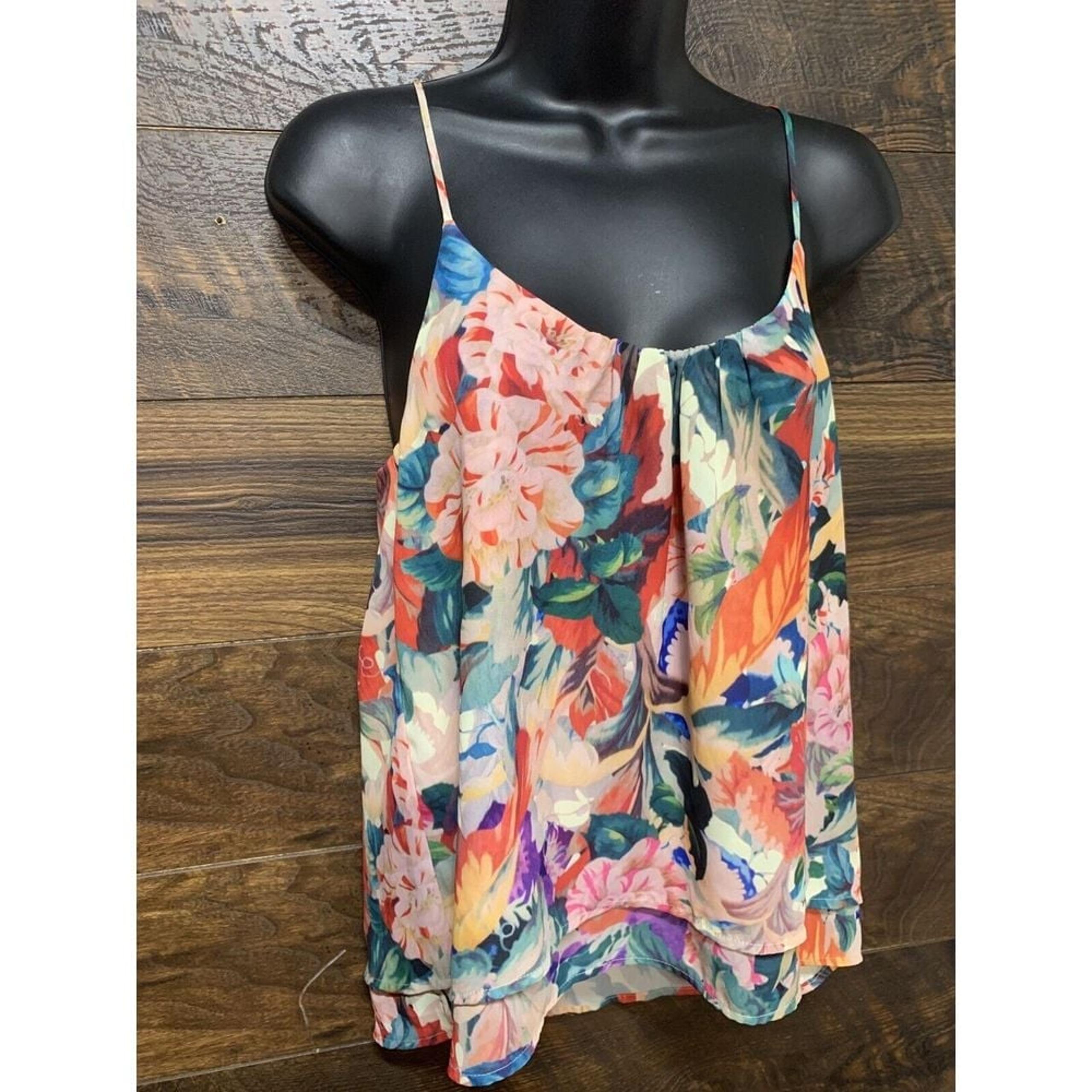 H&M Cami Top Women Size 4 Floral Double Layer Spaghetti Strap Tank Top