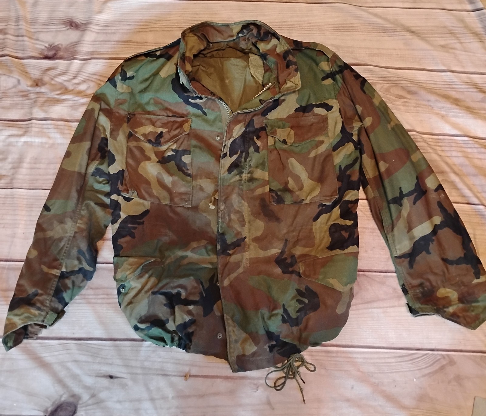 VTG US Army Woodland Camo Field Jacket Coat Cold Weather M Reg Winfield Int CO