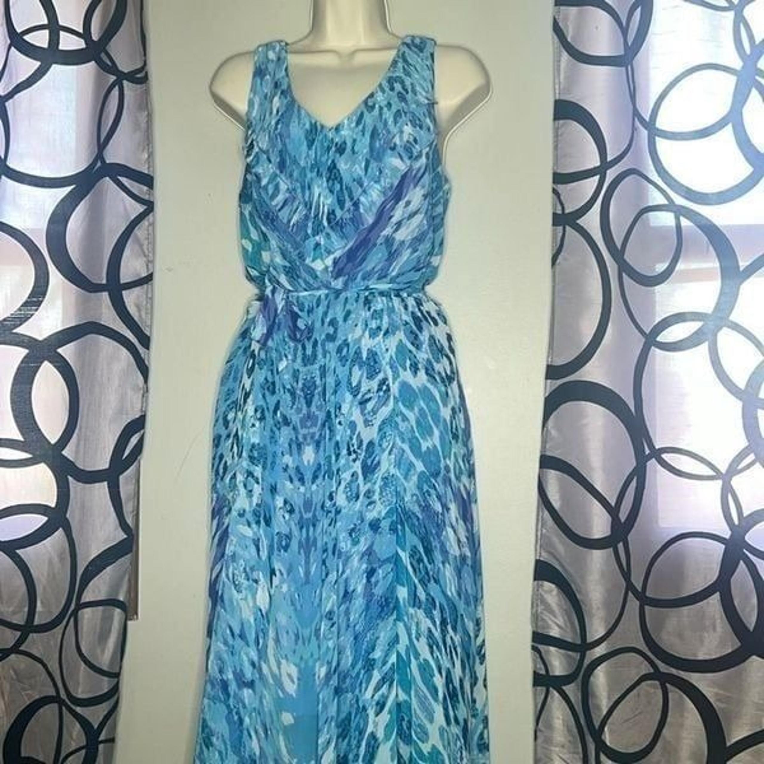 Rabbit Rabbit Rabbit Designs Dress Women’s 10 Blue Long Midi Sheer Belted Lined