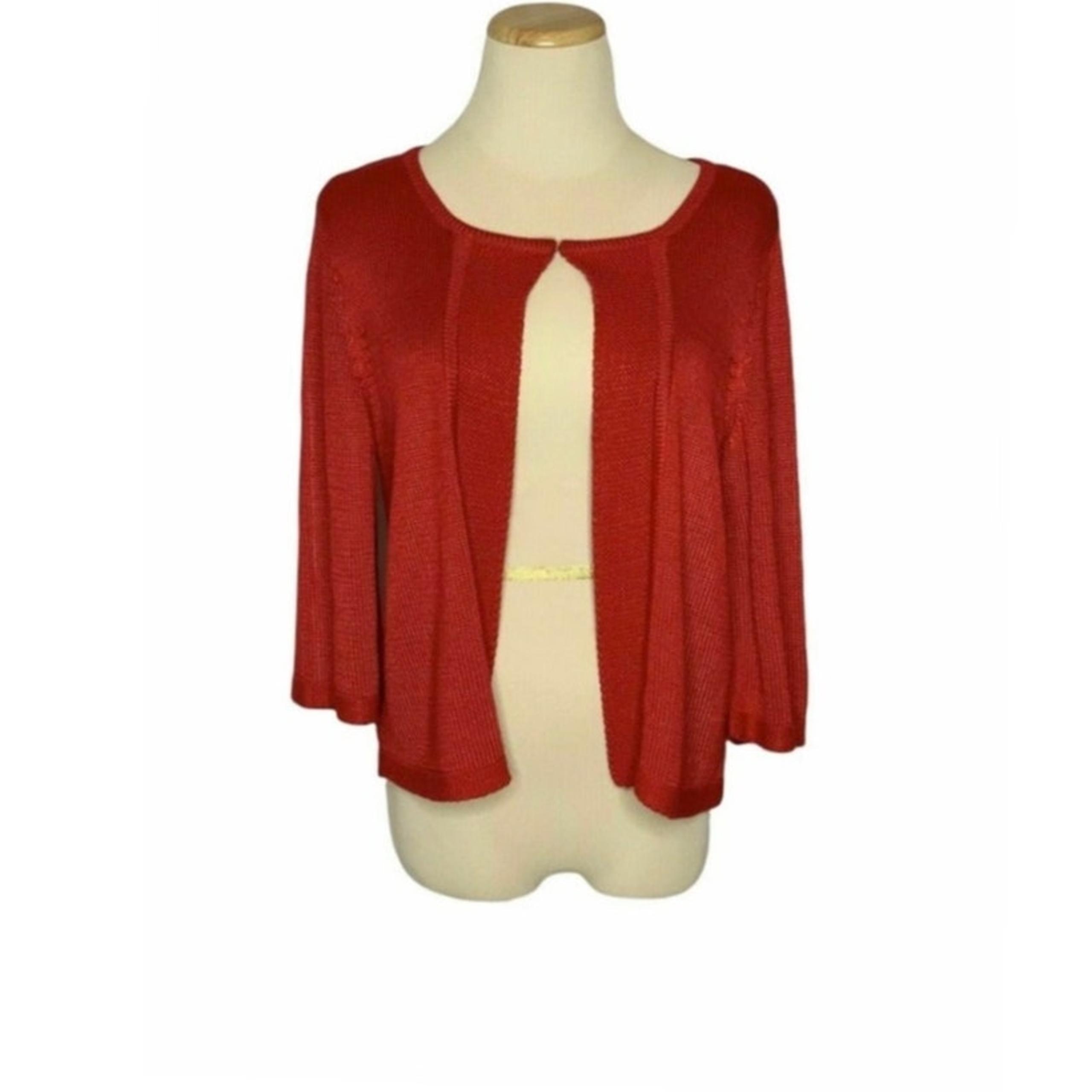 Peter Nygard Red Knit 3/4 Sleeves Cardigan Sweater Size M