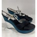 Auth Louis Vuitton Black Satin Silver Leather Teal Suede Wedge Heels EU 38 US 8