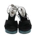 Auth Louis Vuitton Black Satin Silver Leather Teal Suede Wedge Heels EU 38 US 8