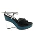 Auth Louis Vuitton Black Satin Silver Leather Teal Suede Wedge Heels EU 38 US 8