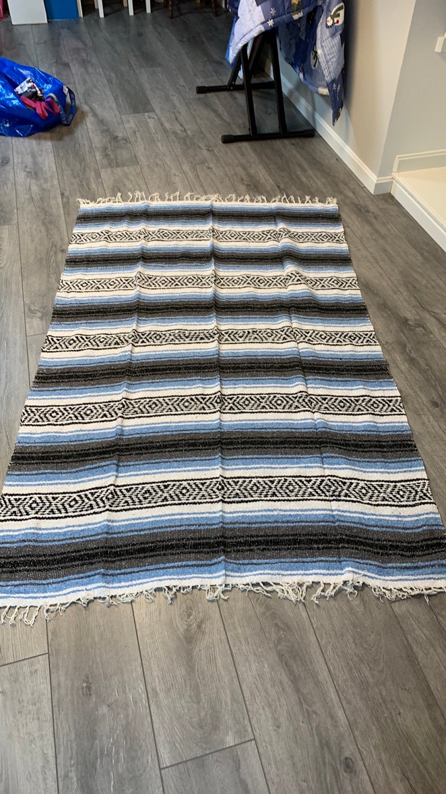 Vintage Hand Knitted Southwest Style Blanket with Fringe