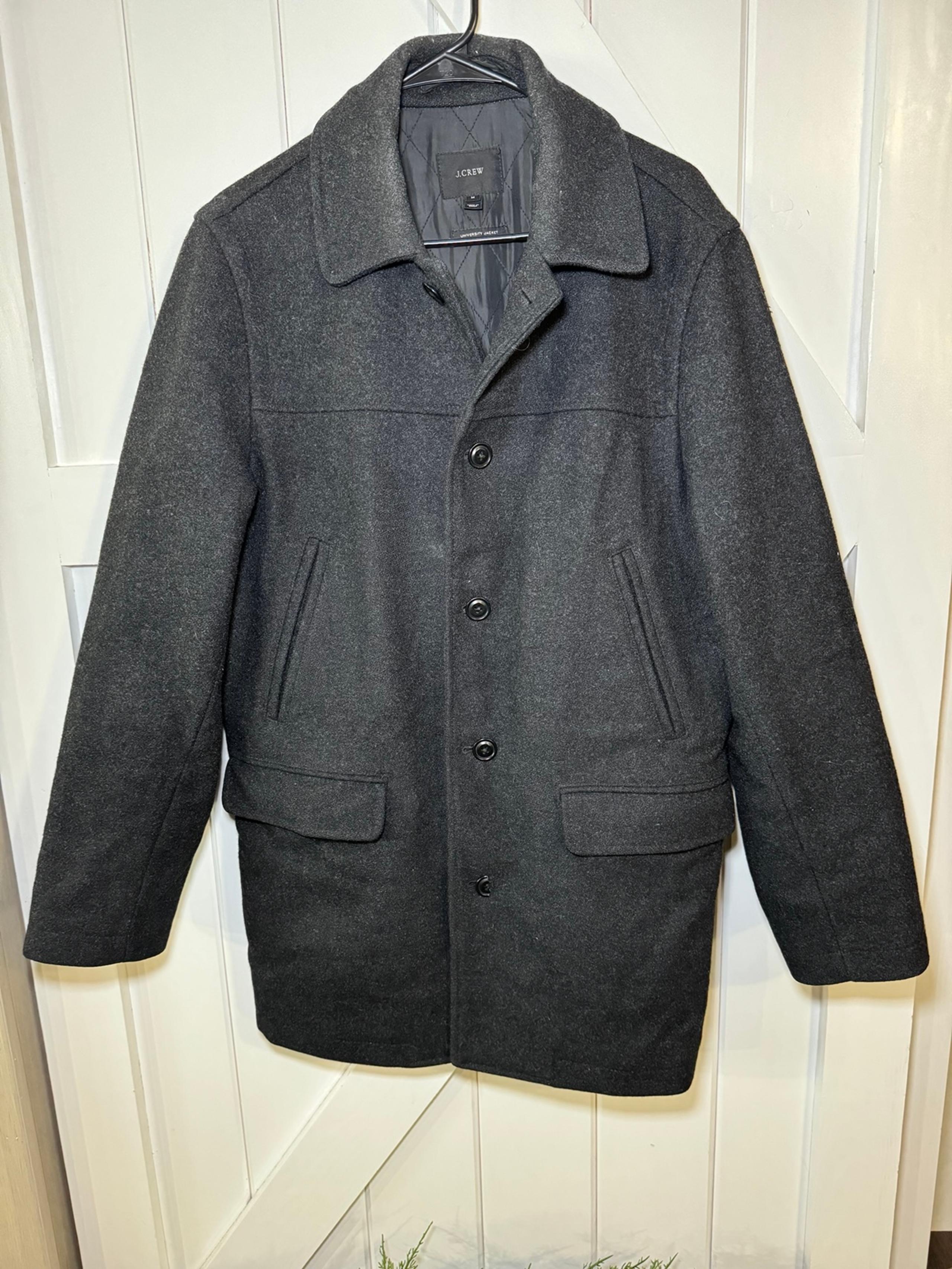 J. Crew Mens University Jacket 100% Wool Thinsulate Charcoal Peacoat Mens Medium