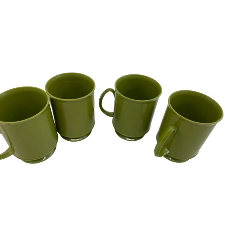 Vintage MCM plastic handled mugs olive green