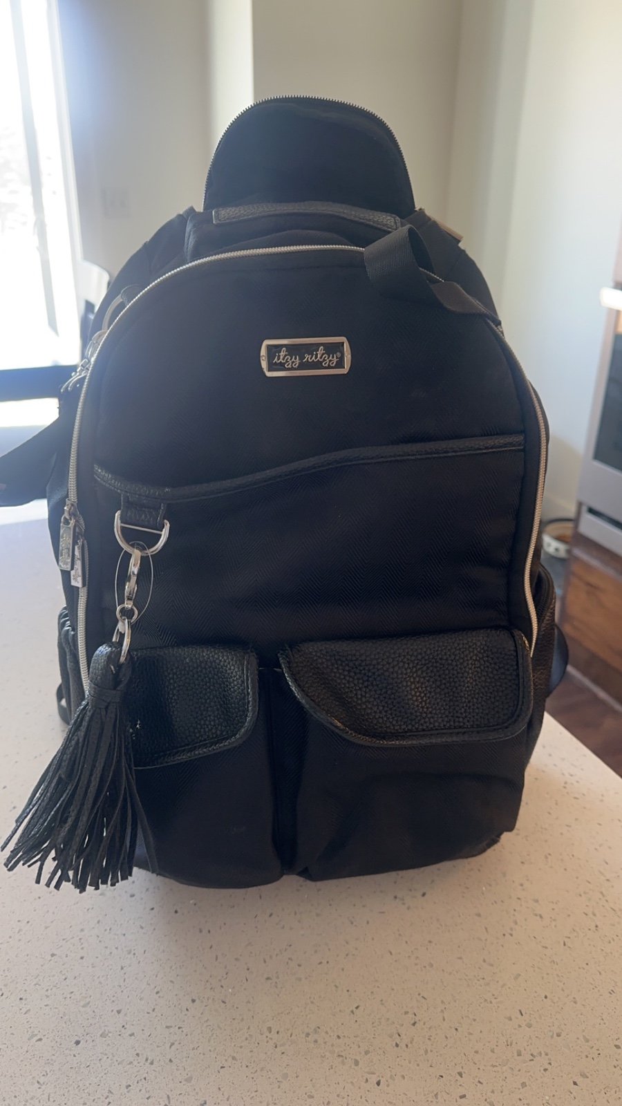 Itzy Ritzy Black Herringbone Boss Backpack Diaper Bag