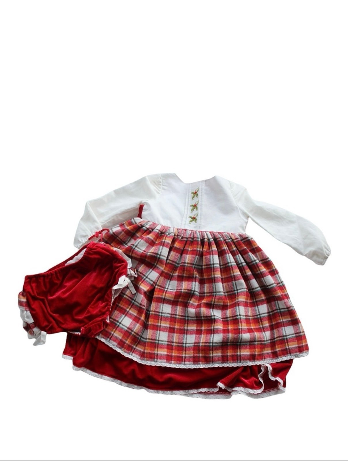 Holly Embroidery Plaid Tiding Christmas Dress Size 8
