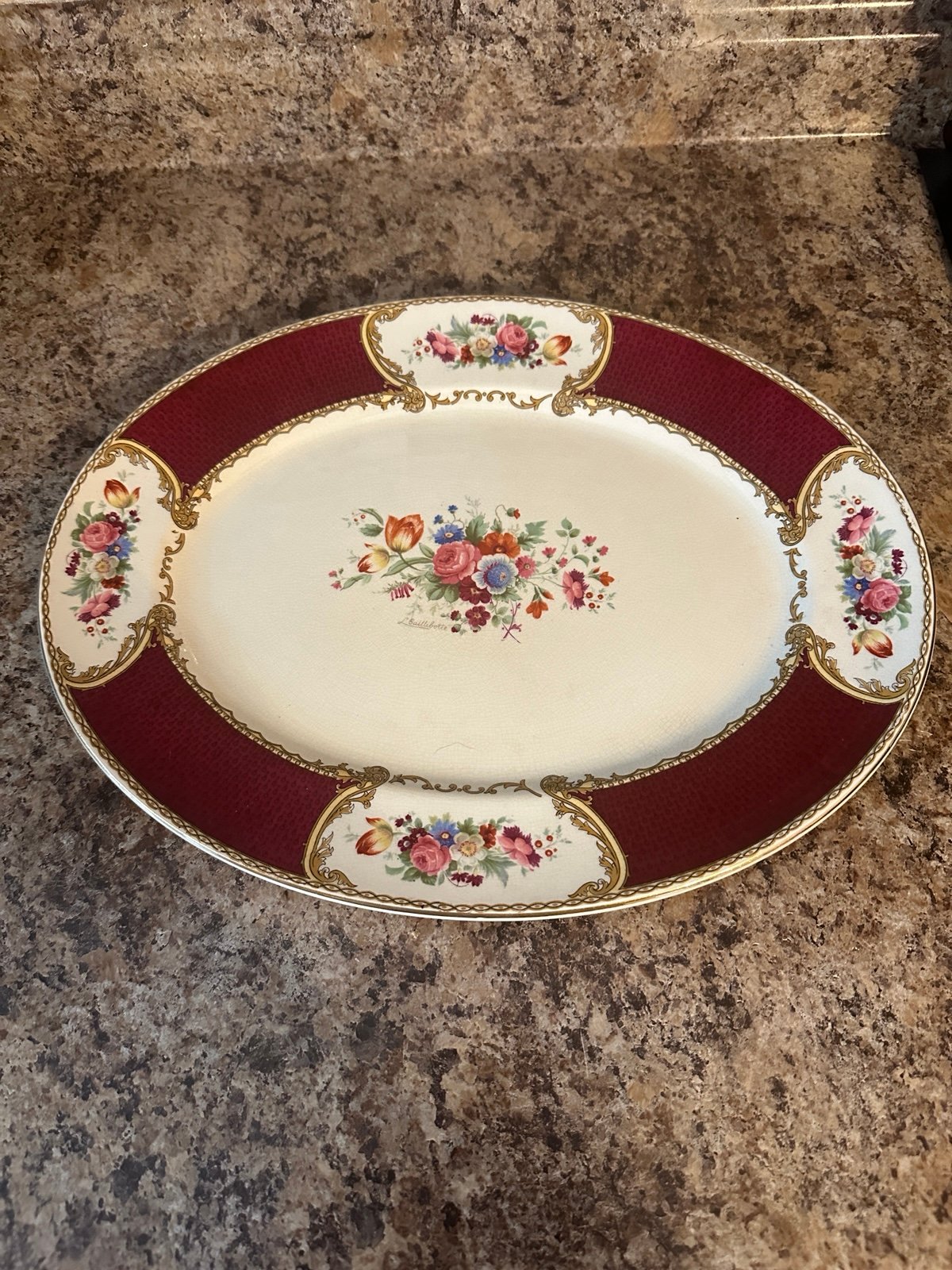 Myott Staffordshire The Bouquet Maroon 16”  Platter