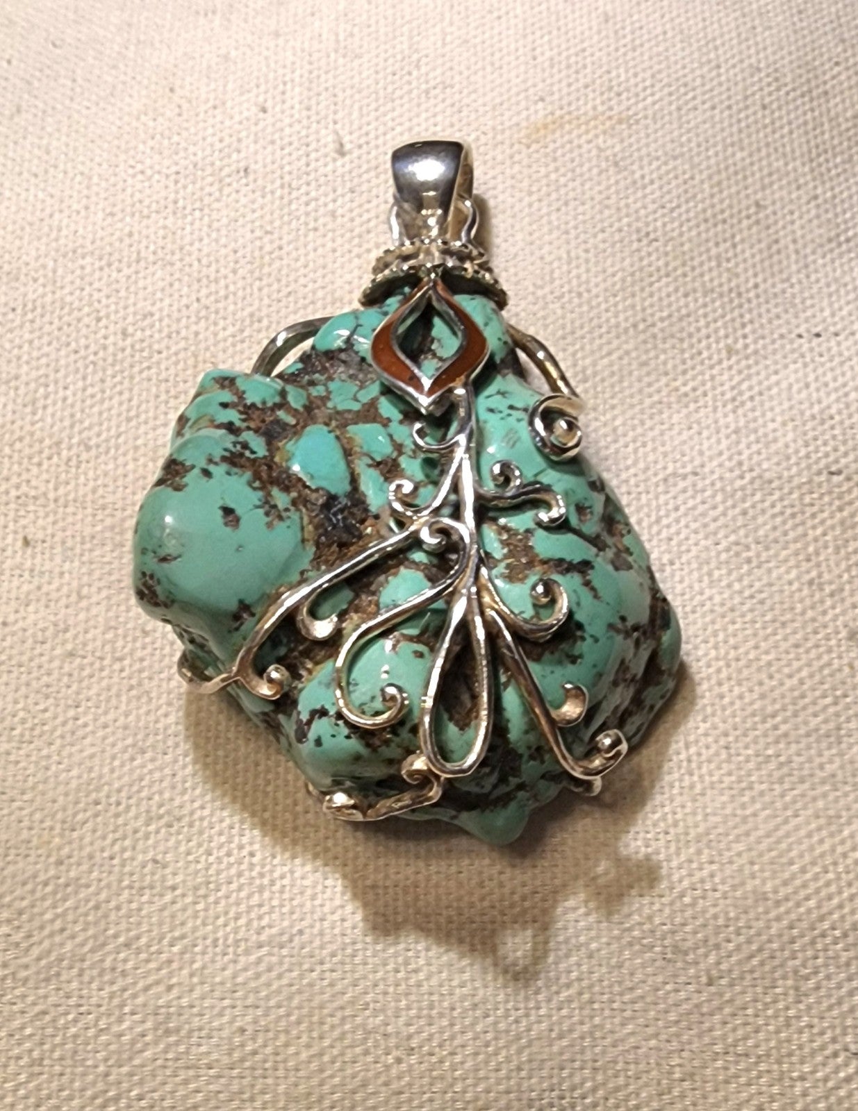 BIG TURQUOISE Sterling silver pendent