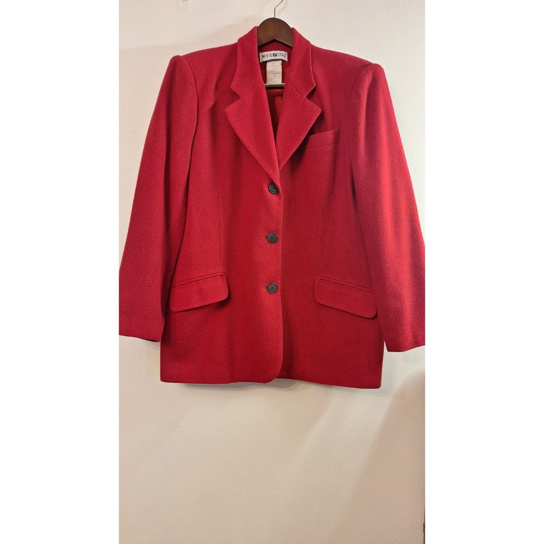 VTG WHITE STAG Women's Sz 14 Red 100% Wool Career Two Button Blazer Jacket