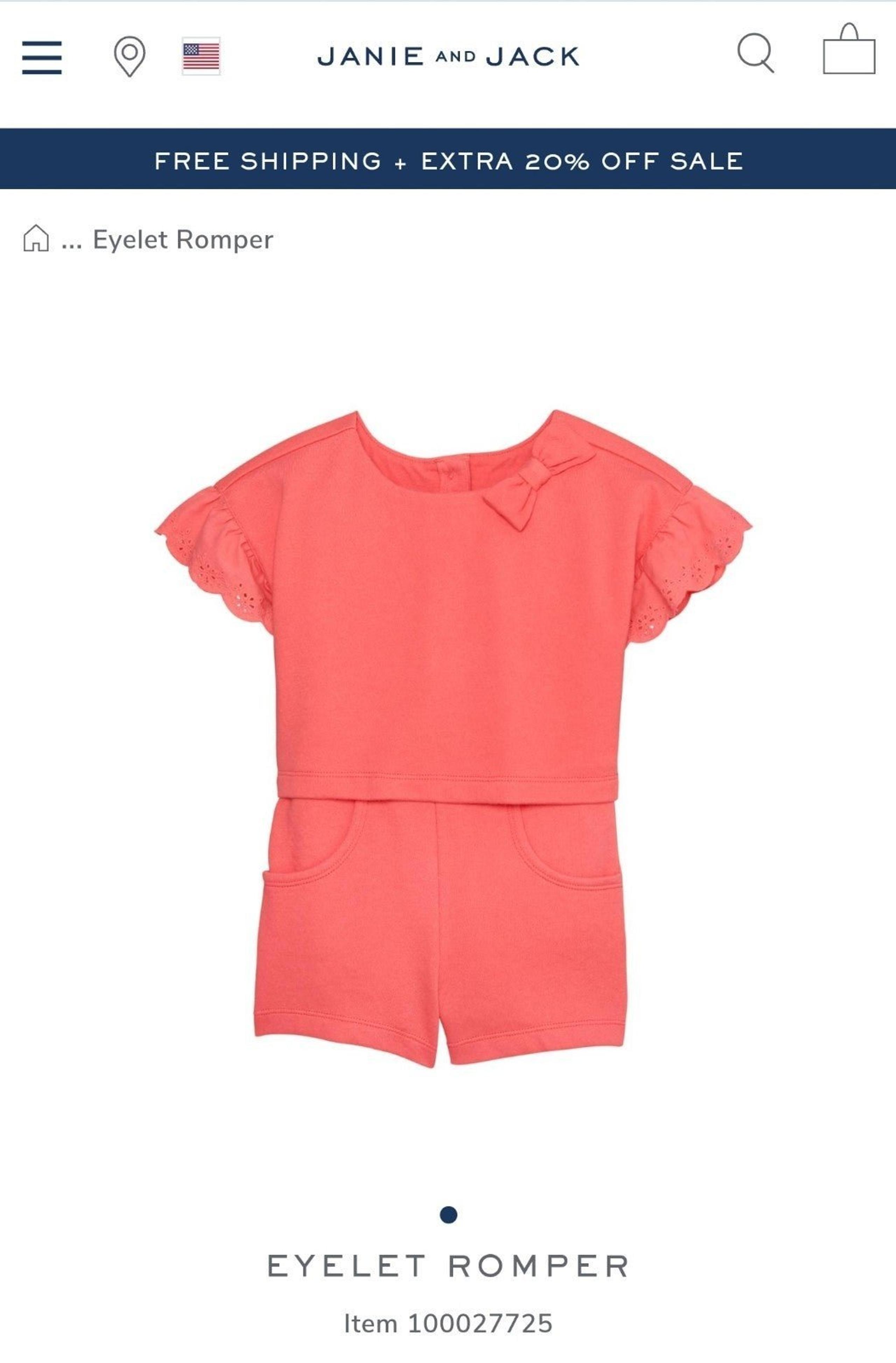 JANIE AND JACK One Piece Eyelet Romper 12/18mos