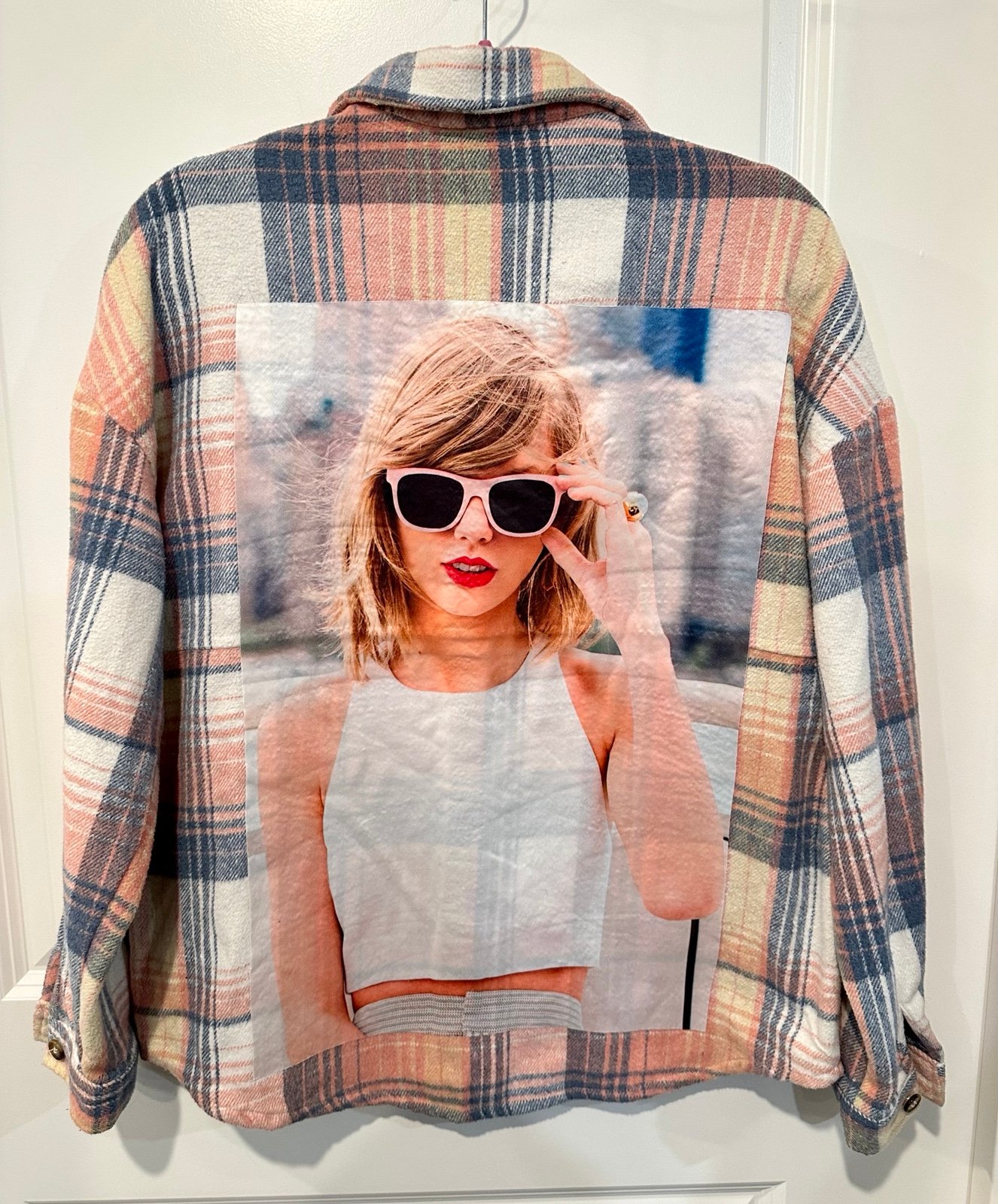 Taylor Swift tshirt Upcycled thick flannel shirt shacket Med or pick size.